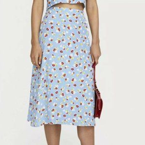 Faithfull the Brand Blue Midi Floral Skirt